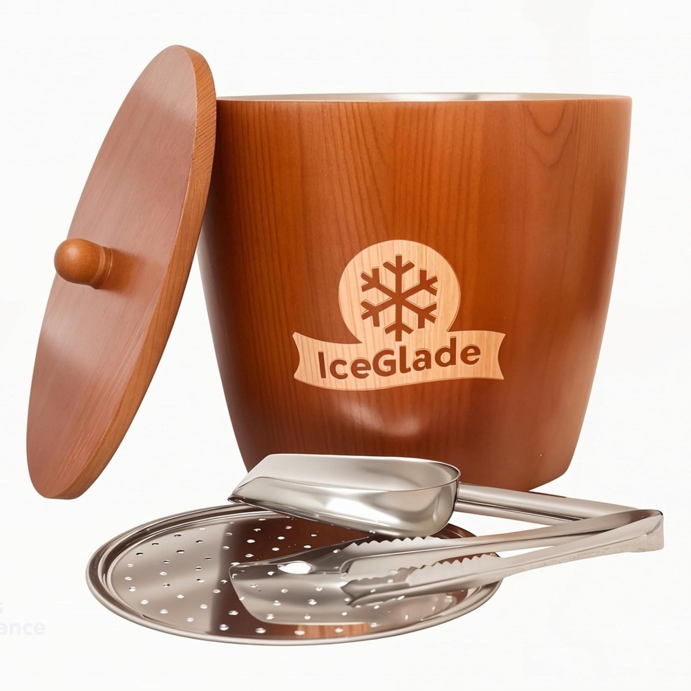 IceGlade Wooden Ice Bucket Set with Tongs & Scoop‎ - Chills Wine & Cocktails